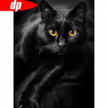 Алмазная картина Полный круглый черный кот Алмазная мозаика Животное Алмазная вышивка 20X30CM