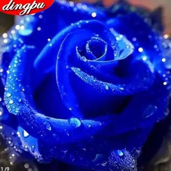 Алмазная картина Полный круглый Голубая роза Алмазная вышивка Мозаика Полный дисплей Цветок 30x30CM