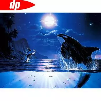 Алмазная картина Полный круглый Кит Алмазная мозаика Животное Алмазная вышивка 20X30CM