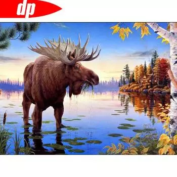 Алмазная картина Полный круглый лось Алмазная мозаика Животное Алмазная вышивка 20X30CM