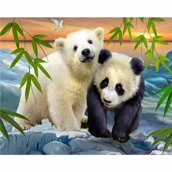 Алмазная картина Полный круглый Медведь Панда Алмазная картина Вышивка крестом Алмазная вышивка 20X30CM