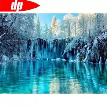 Алмазная картина Полный круглый пейзаж Алмазная вышивка Зимний природный пейзаж Алмазная картина из бисера 20X30CM