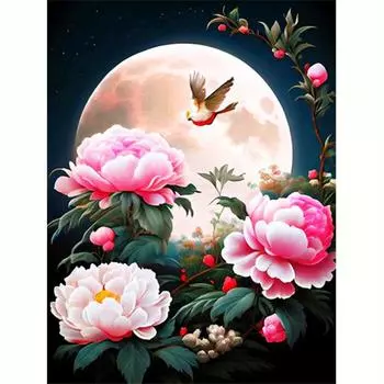 Алмазная картина, полный круглый пейзаж, цветок, луна, сделай сам, алмазная вышивка, распродажа, мозаичное украшение 30x40 см/12x16 дюймов 30x40cm NO Frame