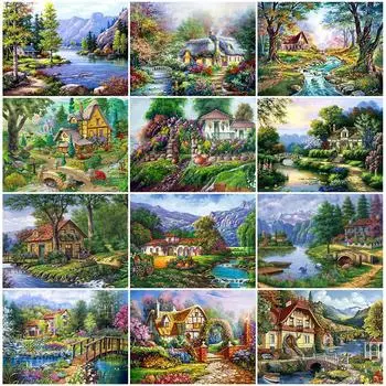 Алмазная картина Полный круглый сад 5D DIY Алмазная вышивка Дом Мозаика Пейзаж Вышивка крестом Декор для дома Full Round 20x30CM