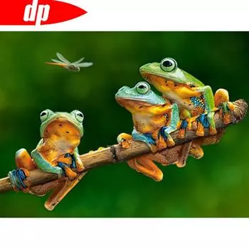 Алмазная картина Полный круглый животное Три лягушки Ветка Алмазная вышивка 20X30CM