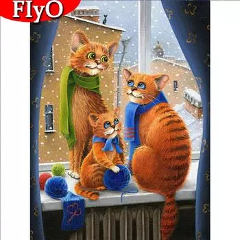 Алмазная картина Полный квадратный круглый кот Алмазная вышивка Крестом Животное Рождественский подарок Настенное искусство Full Round (20X30CM)