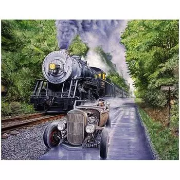 Алмазная картина Полный квадратный круглый поезд Автомобиль Пейзаж 5d Алмазная вышивка Мозаика Вышивка крестом 20X30CM