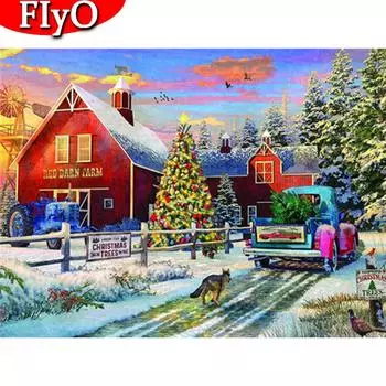 Алмазная картина Полный квадратный круглый Рождественский дом Алмазная вышивка Зимний пейзаж Мозаика Украшение дома Full Round (20X30CM)