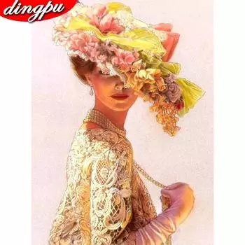 Алмазная картина Портрет Женщины Шляпа Алмазная вышивка Красота Алмазная картина 20X30CM