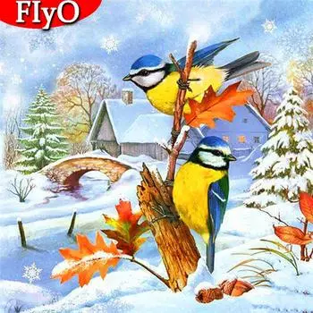 Алмазная картина Птица Снег Полный квадратный круглый дрель Ремесленная Алмазная вышивка Животное Искусство Стразы Украшение дома Full Round 30x30CM