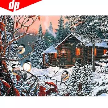 Алмазная картина Птица Зима Снег Полный круглый Алмазная мозаика Животное Алмазная вышивка 20X30CM