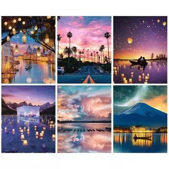 Алмазная картина речной пейзаж Алмазная мозаика лампа вышивка для взрослых детей картина стразами домашний декор Full Round 20x30CM