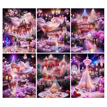 Алмазная картина Романтический розовый пейзаж Дом Diy Полный квадратный круглый дрель Горный хрусталь Вышивка Фэнтезийный замок Мозаика Наборы для вышивки крестом Настенный декор Square drill 30x40cm