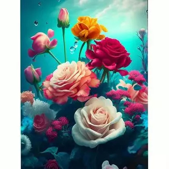 Алмазная картина Роза, полная круглая Алмазная вышивка, цветочная мозаика, стразы, украшение для дома 30x40 см/12x16 дюймов 30x40cm NO Frame