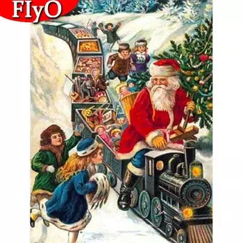 Алмазная картина, Рождественская картина со стразами, полная дрель, Алмазная вышивка, Санта-Клаус, мозаичный поезд, подарок ручной работы Full Round (20X30CM)