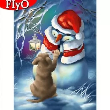 Алмазная картина Рождественская полная квадратная Алмазная вышивка Снеговик Мозаика Мультфильм Подарок ручной работы Full Round (20X30CM)