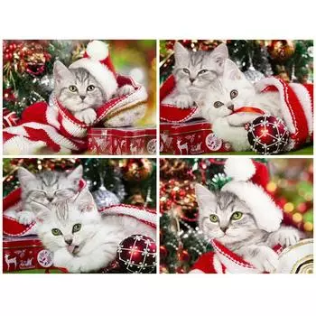 Алмазная картина Рождественский кот 5D DIY Алмазная вышивка животное кошка горный хрусталь картина мозаика украшения дома Рождественский подарок Full Round 20x30CM