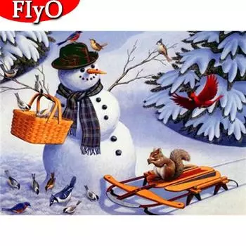 Алмазная картина Рождественский снеговик 5D DIY Алмазная вышивка Зимняя мозаика Птица Изображение Стразы Декор для дома Full Round (20X30CM)