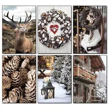 Алмазная картина Рождественский венок с оленями Зимнее настенное искусство Мозаика из стразов, инкрустированная алмазной вышивкой Украшение для дома своими руками 21*30cm No Frame