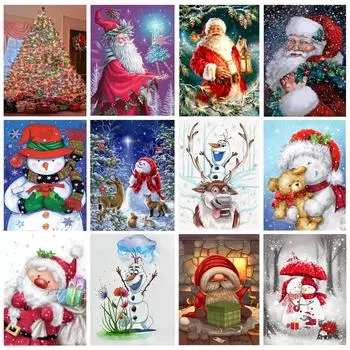 Алмазная картина Рождество, YEESAM ART Рождественские украшения Санта-Клаус Елка Снеговик 5D DIY Алмазное искусство
