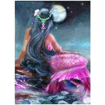 Алмазная картина Русалка Вышивка крестом Алмазная вышивка 5D Полный круглый Алмазная мозаика Кристалл Ремесла 20X30CM