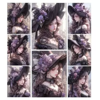 Алмазная картина с фиолетовым цветком, шляпа для девочек, Diy, полная квадратная круглая дрель, вышивка стразами, женская мозаика принцессы, наборы для вышивки крестиком, Настенный декор Square drill 30x40cm