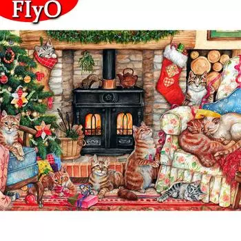 Алмазная картина с изображением кота, квадратная круглая дрель, рукоделие, художественная алмазная вышивка, рождественские носки, мозаика, домашний декор с животными Full Round (20X30CM)