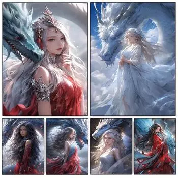 Алмазная картина с изображением женщин и драконов 5DDiy полная круглая квадратная мозаика крест вышитая картина с изображением животных украшение на стену Full Round 20x30CM
