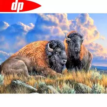 Алмазная картина с изображением животных, Алмазная вышивка, вышивка крестиком, Як, полная круглая картина из страз 20X30CM