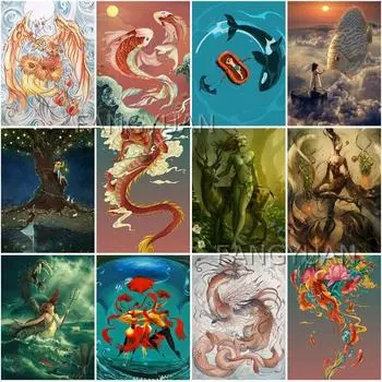 Алмазная картина с изображением животных из мультфильма, 5D Diy, полная круглая дрель, рыба-дракон, стразы, вышивка, наборы крестиков Full Round 20x30CM
