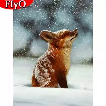 Алмазная картина с изображением животных, полная круглая дрель, вышивка крестиком, 5D Алмазная вышивка, мозаика с лисой, снег, ремесло, украшение для дома Full Round (20X30CM)
