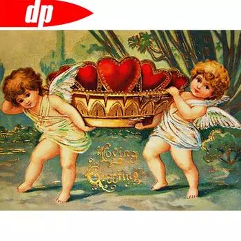 Алмазная картина с круглыми камнями Любовь Сердце Алмазная вышивка Крестом Ангел Алмаз 20X30CM