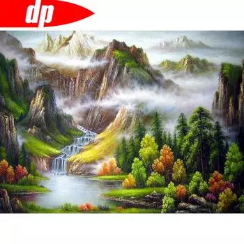 Алмазная картина с круглыми камнями Живописная алмазная вышивка Природа Алмазная мозаика Распродажа Diamond Art 20X30CM