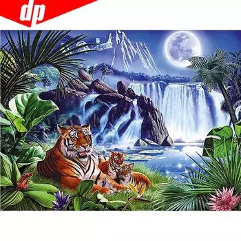 Алмазная картина с круглыми камнями Животные Алмазная мозаика Тигр Вышивка бисером Алмазная вышивка 20X30