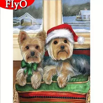 Алмазная картина с собакой, полная квадратная ручная работа, Новое поступление, Алмазная вышивка, мозаика с животными, Рождественский подарок, украшение Full Round (20X30CM)
