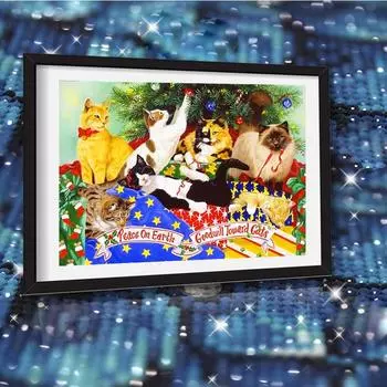 Алмазная картина с животными, кошками, полная квадратная дрель, Алмазная вышивка, жениться на Рождество, вышивка крестом, Рождественская мозаика, рукоделие, рукоделие, домашний художественный декор Full Round (20X30CM)