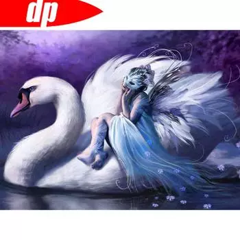 Алмазная картина с животными, лебедем, полная круглая алмазная картина, фея, вышивка, горный хрусталь, картина, ремесленная работа 20X30CM