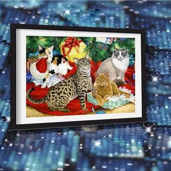 Алмазная картина с животными, рукоделие, полная квадратная дрель, кошки, рождественский подарок, алмазная вышивка, Рождественская вышивка крестиком, мозаика, рукоделие, наборы для домашнего декора Full Round (20X30CM)