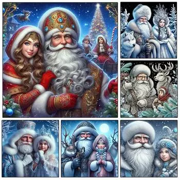 Алмазная картина Санта-Клаус полный квадрат круглая вышивка портрет мозаика стразы ручная работа рождественский декоративный подарок 5D DIY Full Round 20x20CM