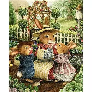 Алмазная картина Счастливая семья кроликов, полная дрель, мозаика, стразы, вышивка крестом, ручная вышивка 20X30CM