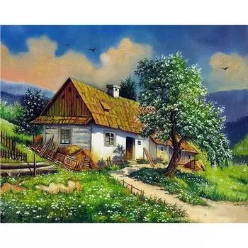 Алмазная картина Сельский пейзаж Полный круглый дрель Вышивка крестом Алмазная вышивка Садовое искусство 20X30CM