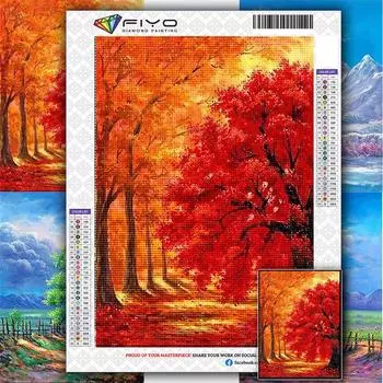 Алмазная картина, сезон, алмазная вышивка, дерево, пейзаж, полная дрель, квадратная Алмазная мозаика, вышивка крестом, украшение для дома Full Round 20X30CM
