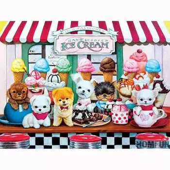 Алмазная картина Щенки Магазин мороженого Алмазная мозаика Картина Вышивка Узор Вышивка 20X30CM