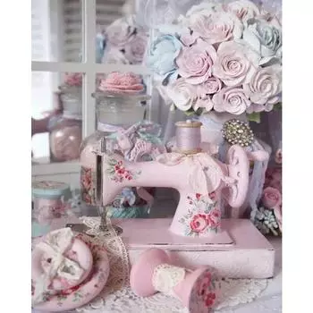 Алмазная картина, швейная машина, цветок, полная круглая дрель, мозаика, вышивка крестом, алмазная вышивка 20X30CM