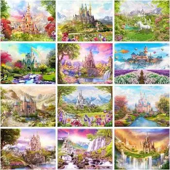 Алмазная картина Сказочный Радужный замок Алмазная вышивка Полный круглый мозаичный пейзаж Пейзаж Вышивка крестиком Домашний декор Full Round 20x30CM