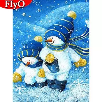 Алмазная картина Снеговик Рукоделие Рукоделие Алмазная вышивка Мультфильм Фотографии Стразами Рождественское украшение Full Round (20X30CM)