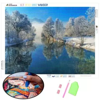 Алмазная картина «Снежное озеро», вышивка крестиком, Алмазная вышивка, пейзаж, Алмазная мозаика, ремесленный домашний декор Full Round (20X30CM)