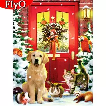Алмазная картина собака набор для вышивки крестом Новое поступление 5D Алмазная вышивка зимняя мозаика дверь рукоделие Рождественский подарок Full Round (20X30CM)