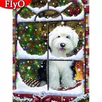 Алмазная картина собака полная квадратная круглая алмазная вышивка комплект животных мозаика Рождественский подарок домашний декор Full Round (20X30CM)