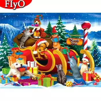 Алмазная картина собака вышивка крестиком полная дрель Алмазная вышивка зимняя мозаика животное горный хрусталь комплектРождественский подарок Full Round (20X30CM)